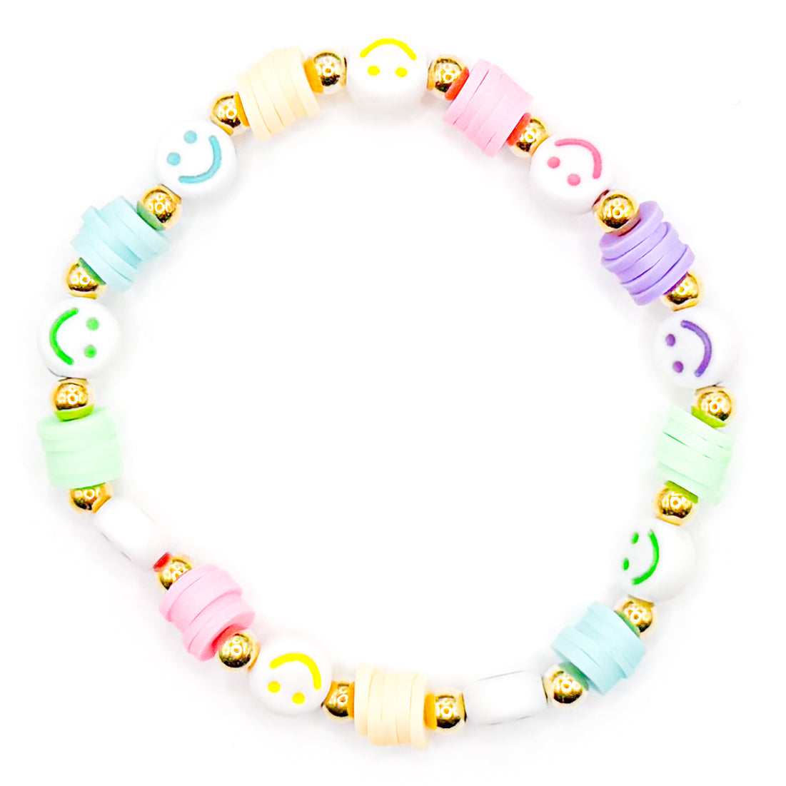 Pastel Preppy Smiley Faces Clay Beaded Bracelet