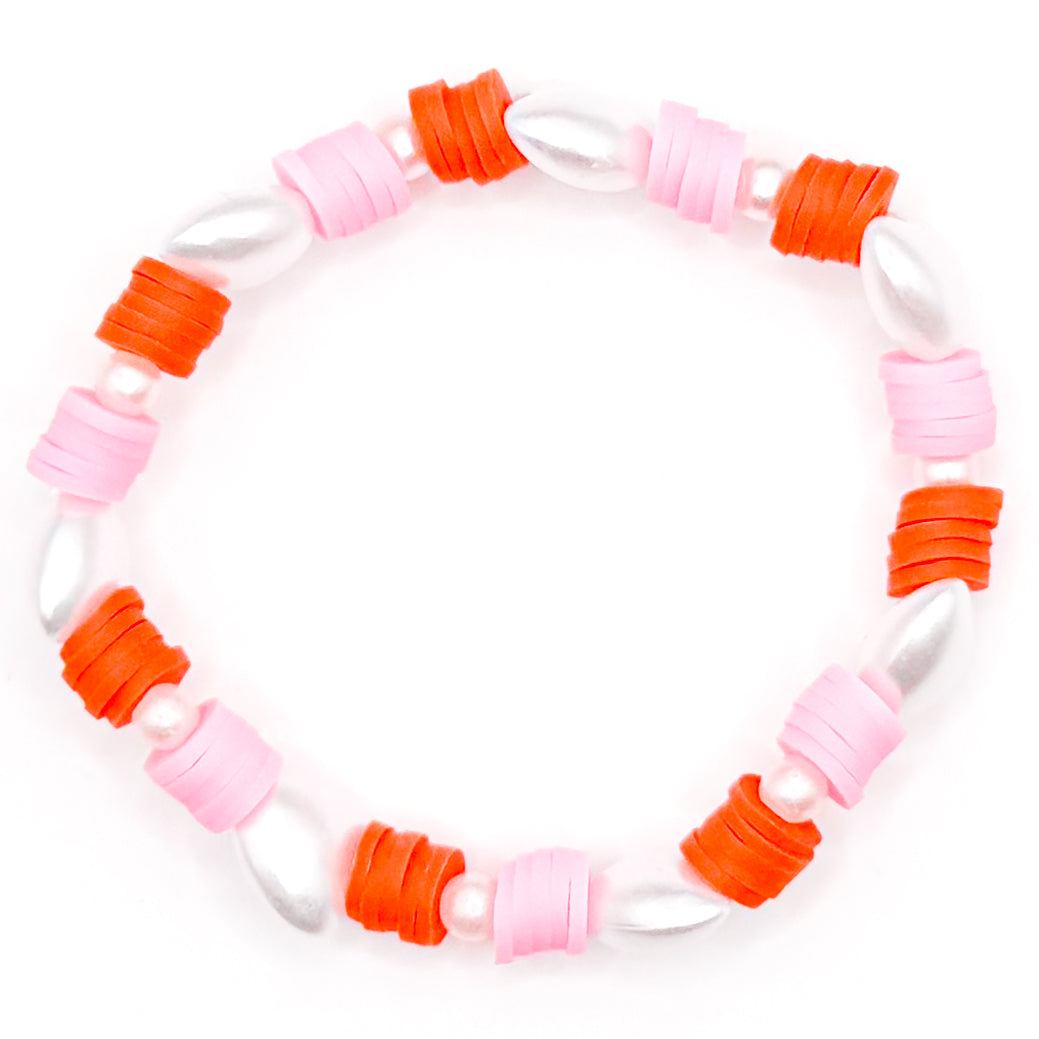 Coastal Pink and Red Clay Beaded Bracelet