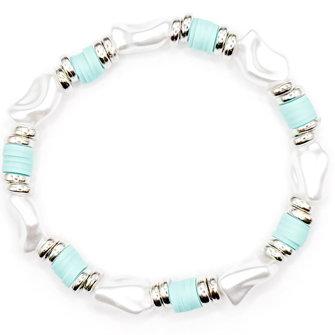 Coastal Teal Pearl Clay Beaded Bracelet