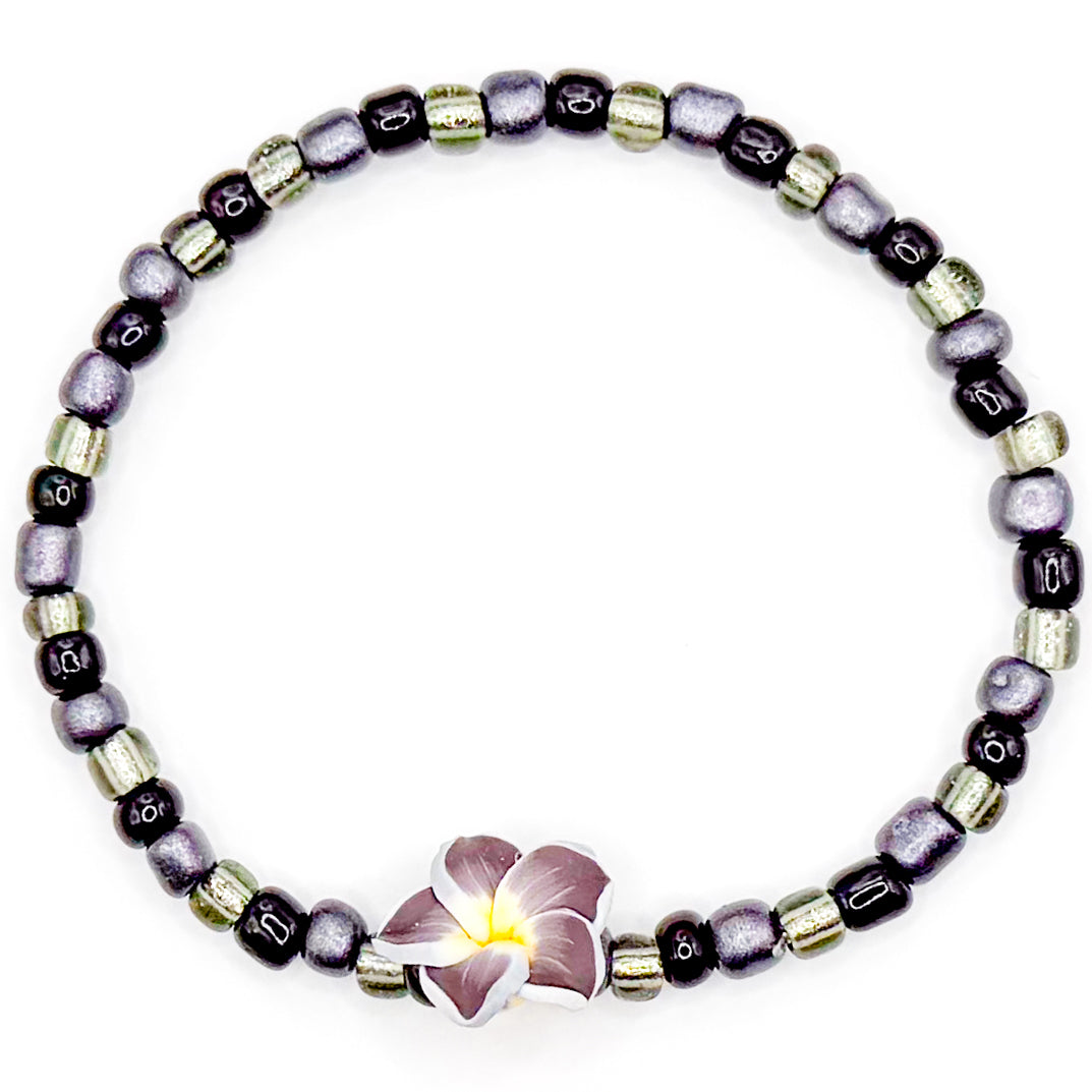 Neutral Aloha Flower Seed Beaded Bracelet