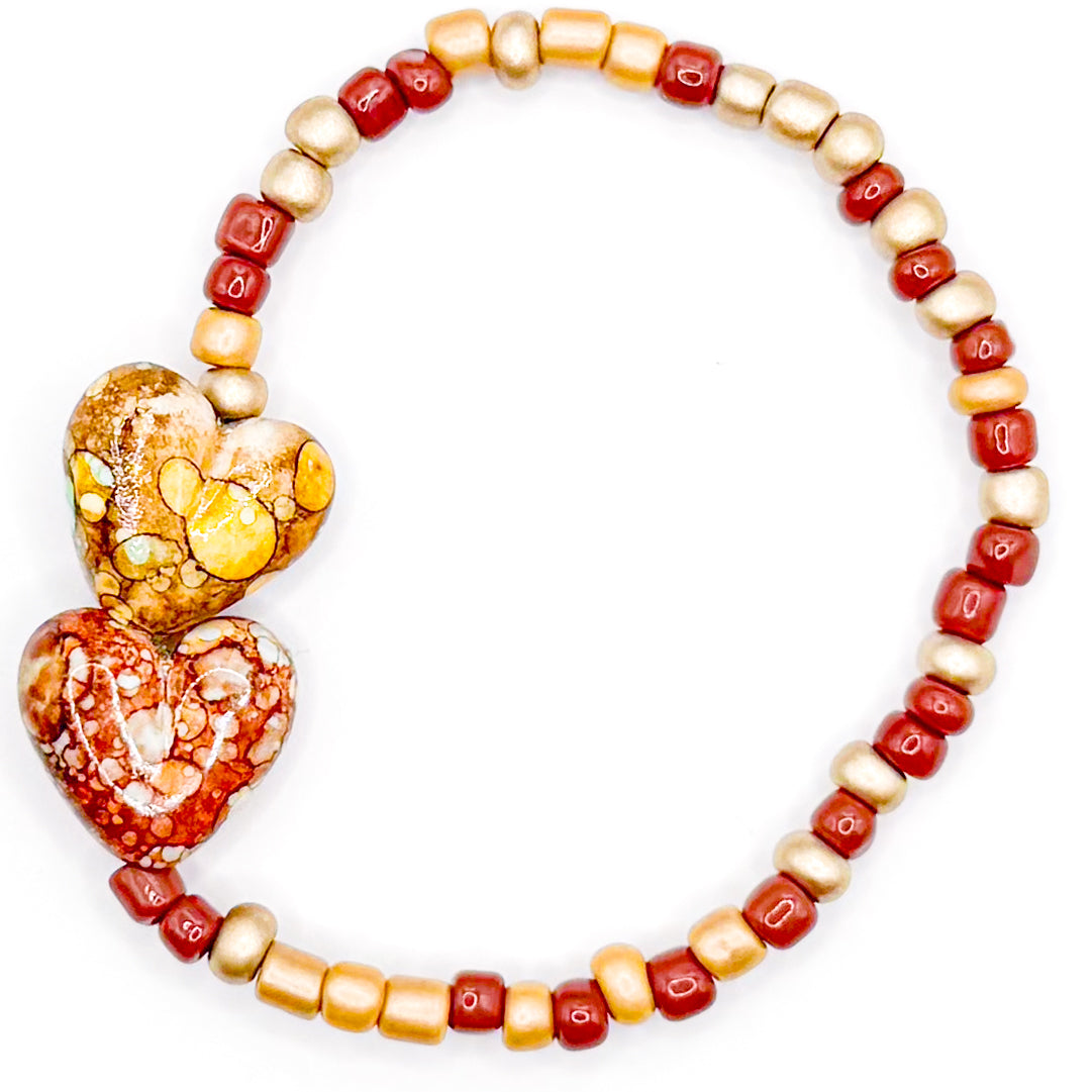 Twin Hearts Seed Beaded Bracelet