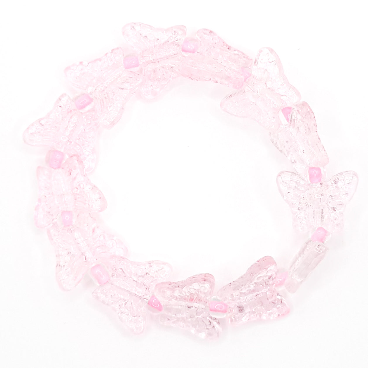 Baby Pink Butterflies Glass Beaded Bracelet