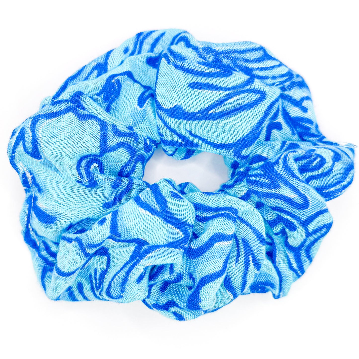 Blue Patchwork Hand-sewn Scrunchie