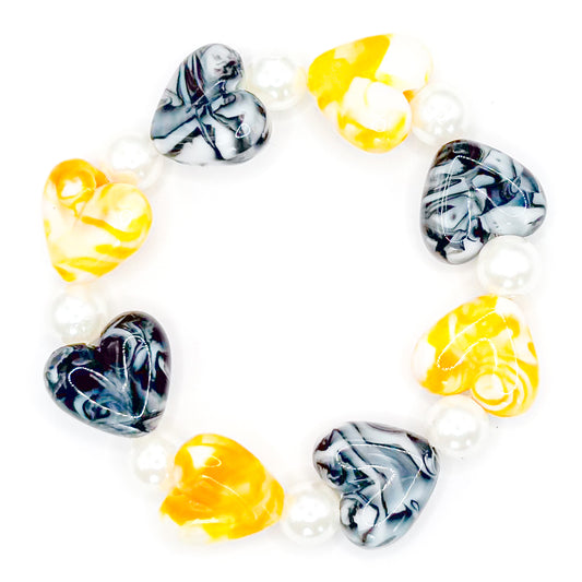 Black and Yellow Hearts Pearl Beaded Bracelet