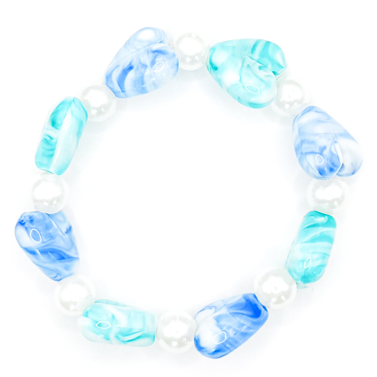 Blue Hearts Pearl Beaded Bracelet