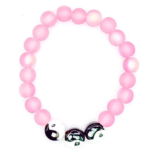 Pink Ying Yang Glass Beaded Bracelet
