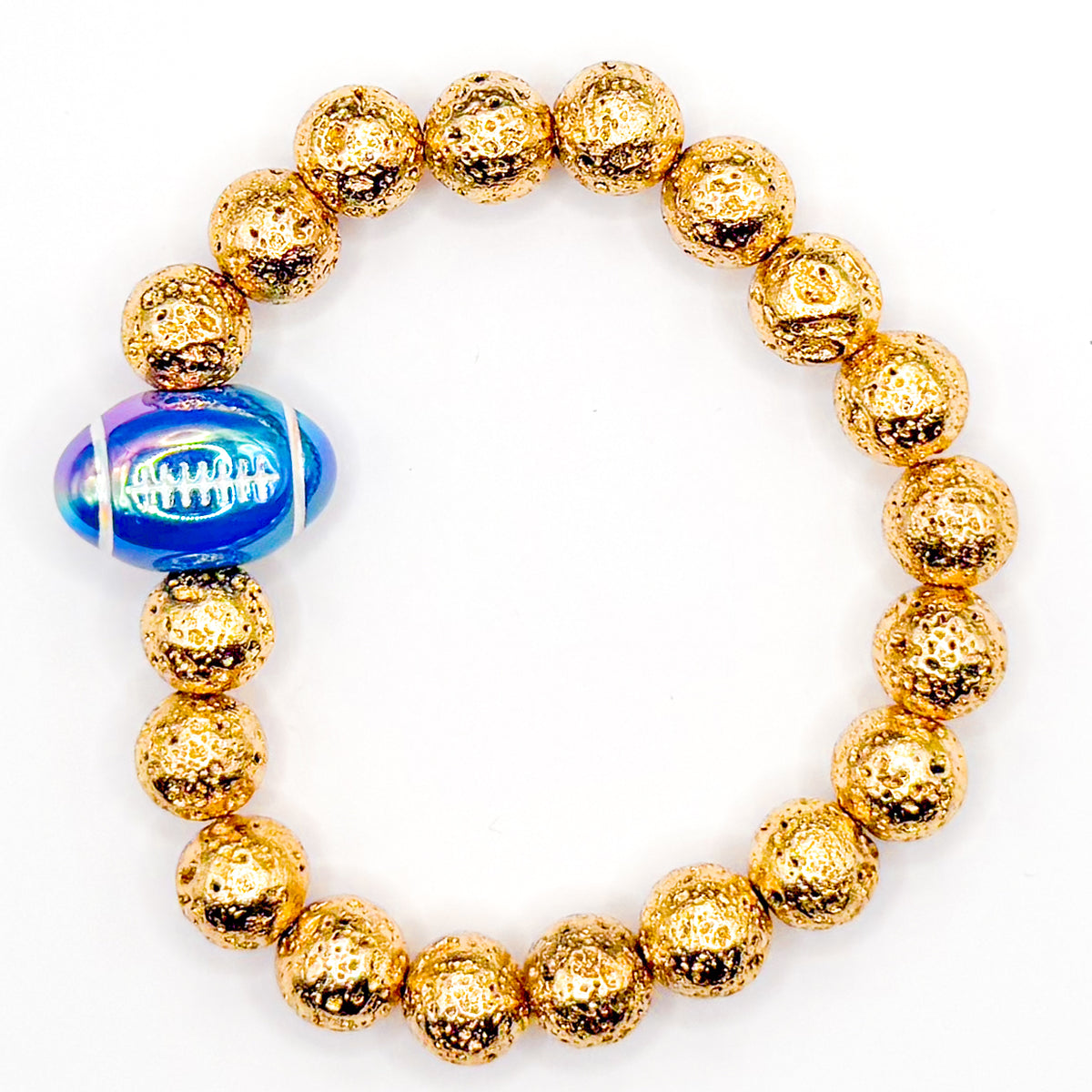 Gold and Blue Glass Beaded Bracelet