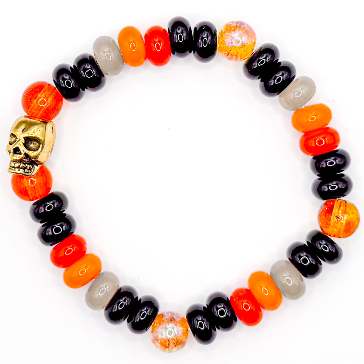 Spooky Black and Orange Halloween Glass Beaded Bracelet