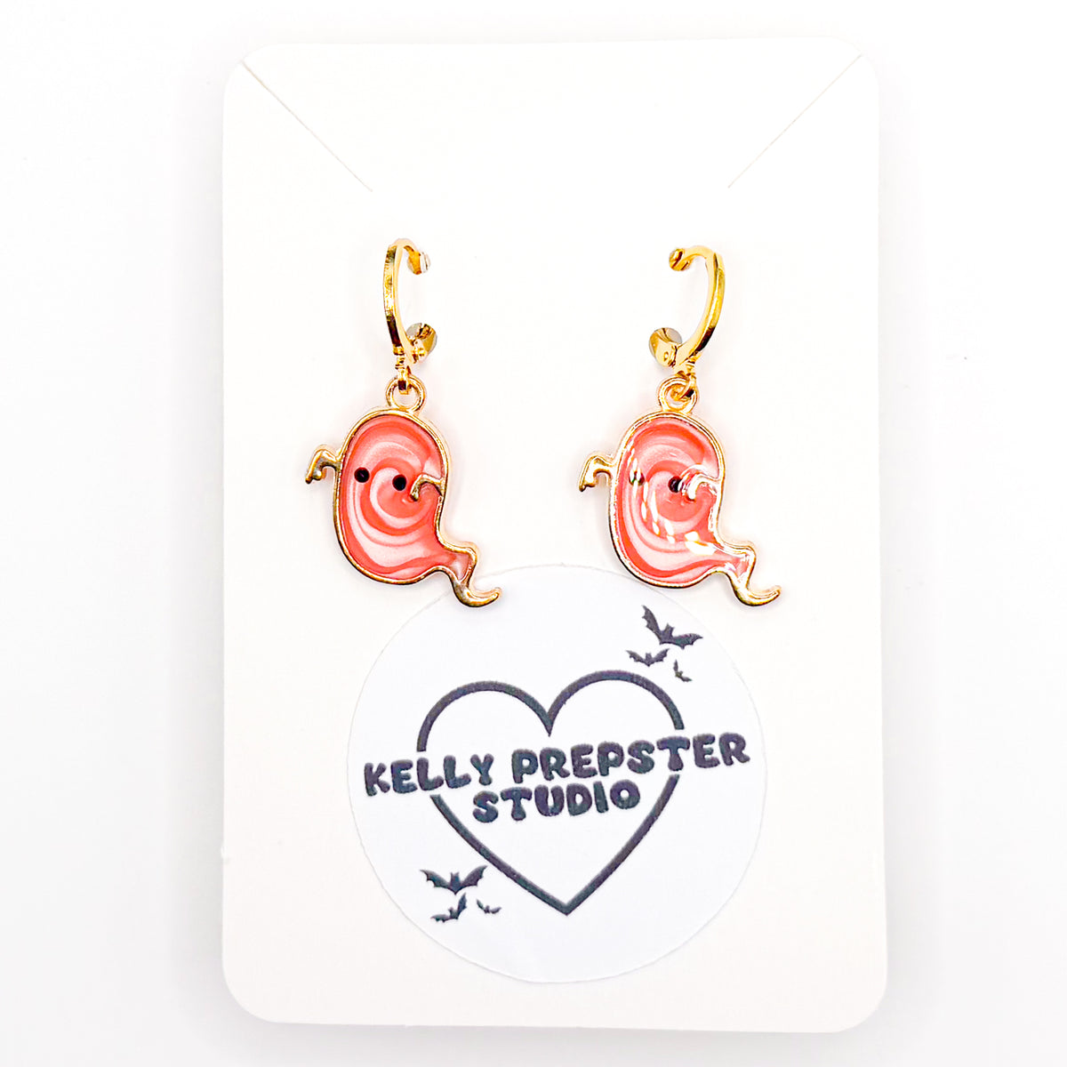 Pink Groovy Ghosts Huggie Earrings