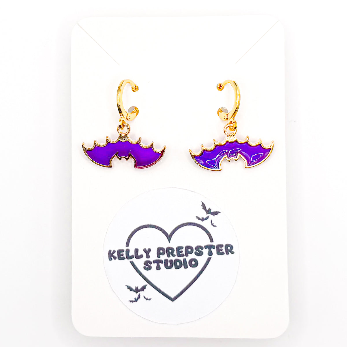 Purple Bats Huggie Earrings