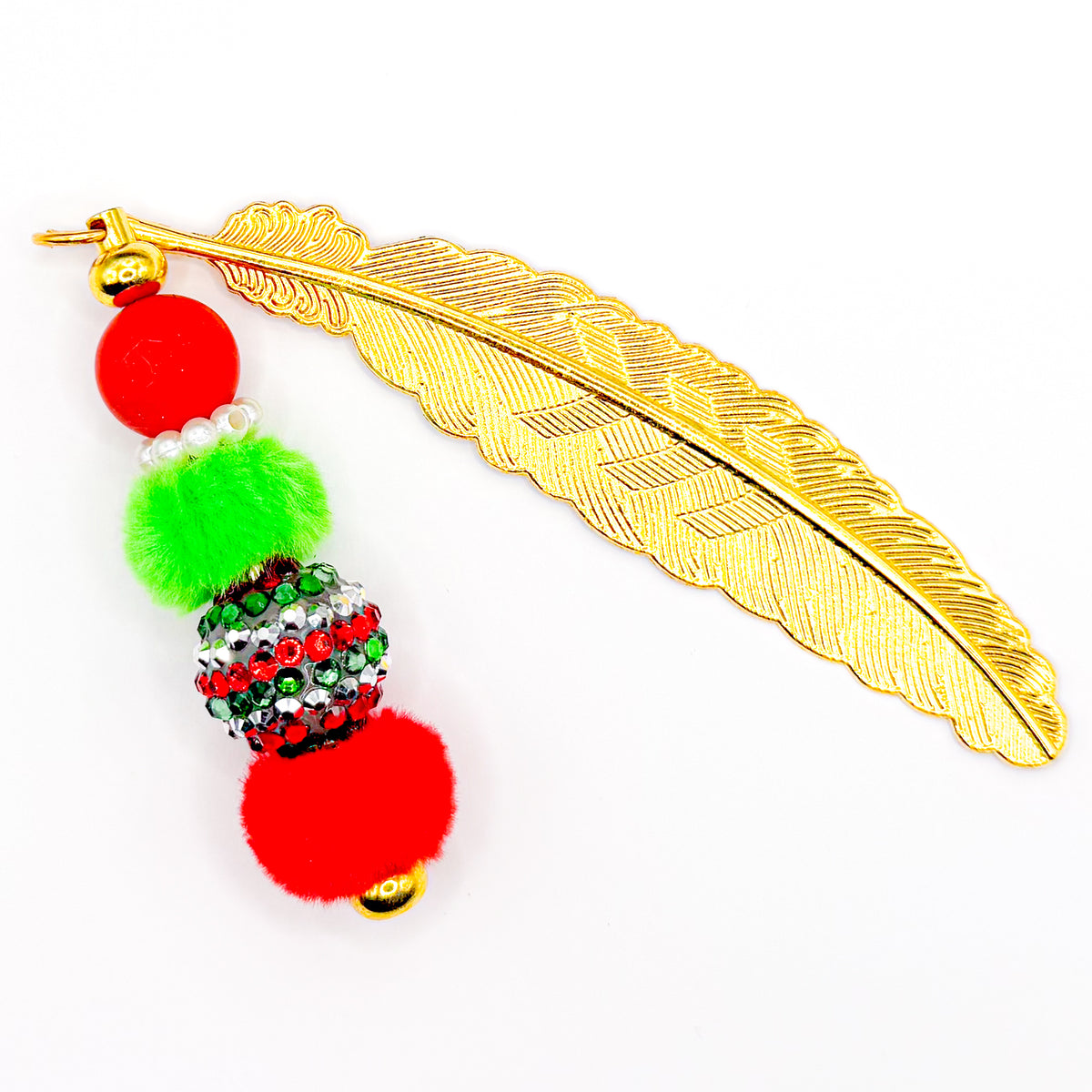 Golden Christmas Beaded Bookmark
