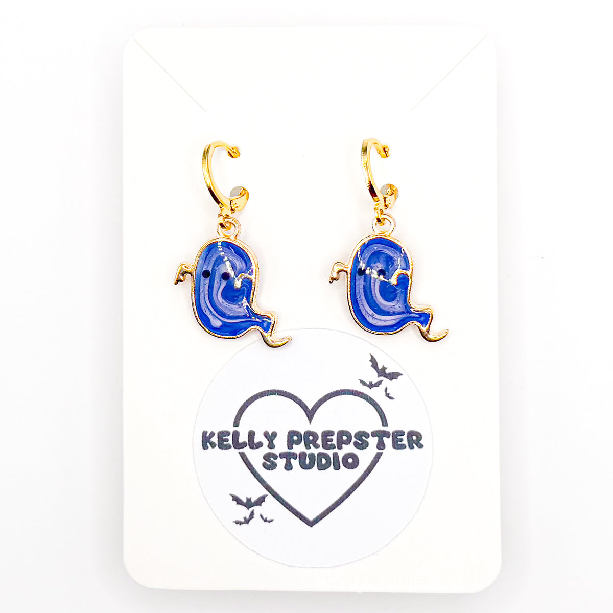 Blue Groovy Ghosts Huggie Earrings