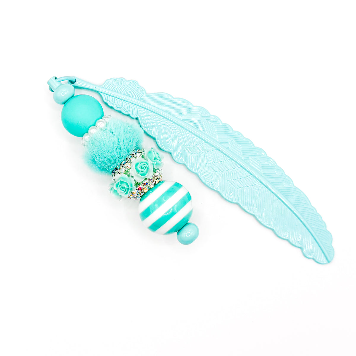 Light Blue Preppy Roses Beaded Bookmark