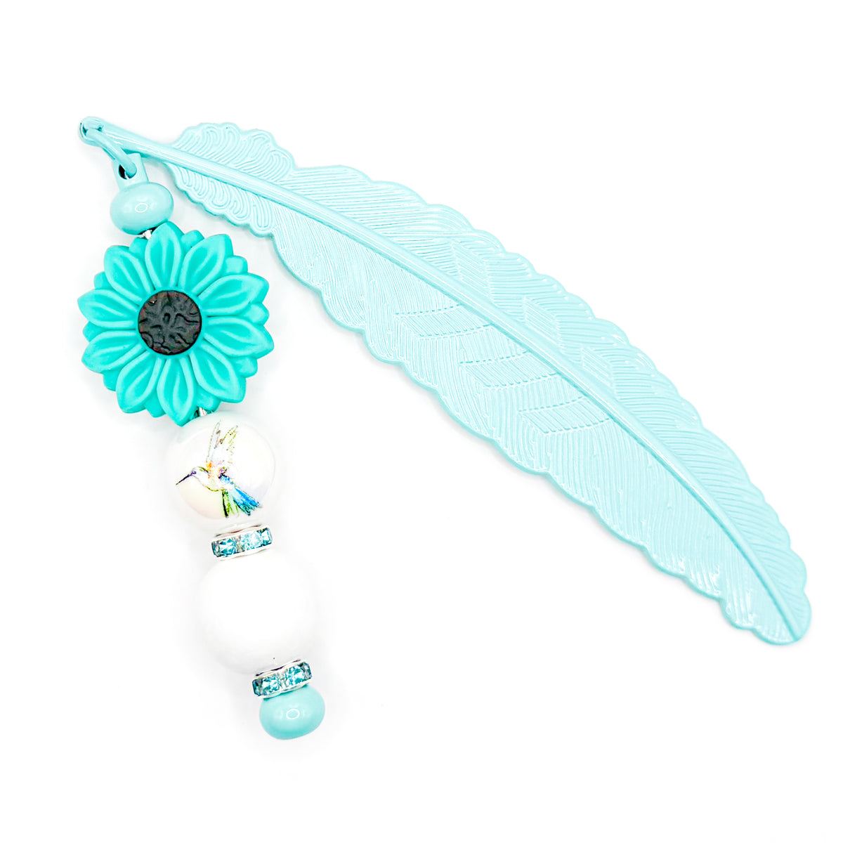 Light Blue Hummingbird Beaded Bookmark