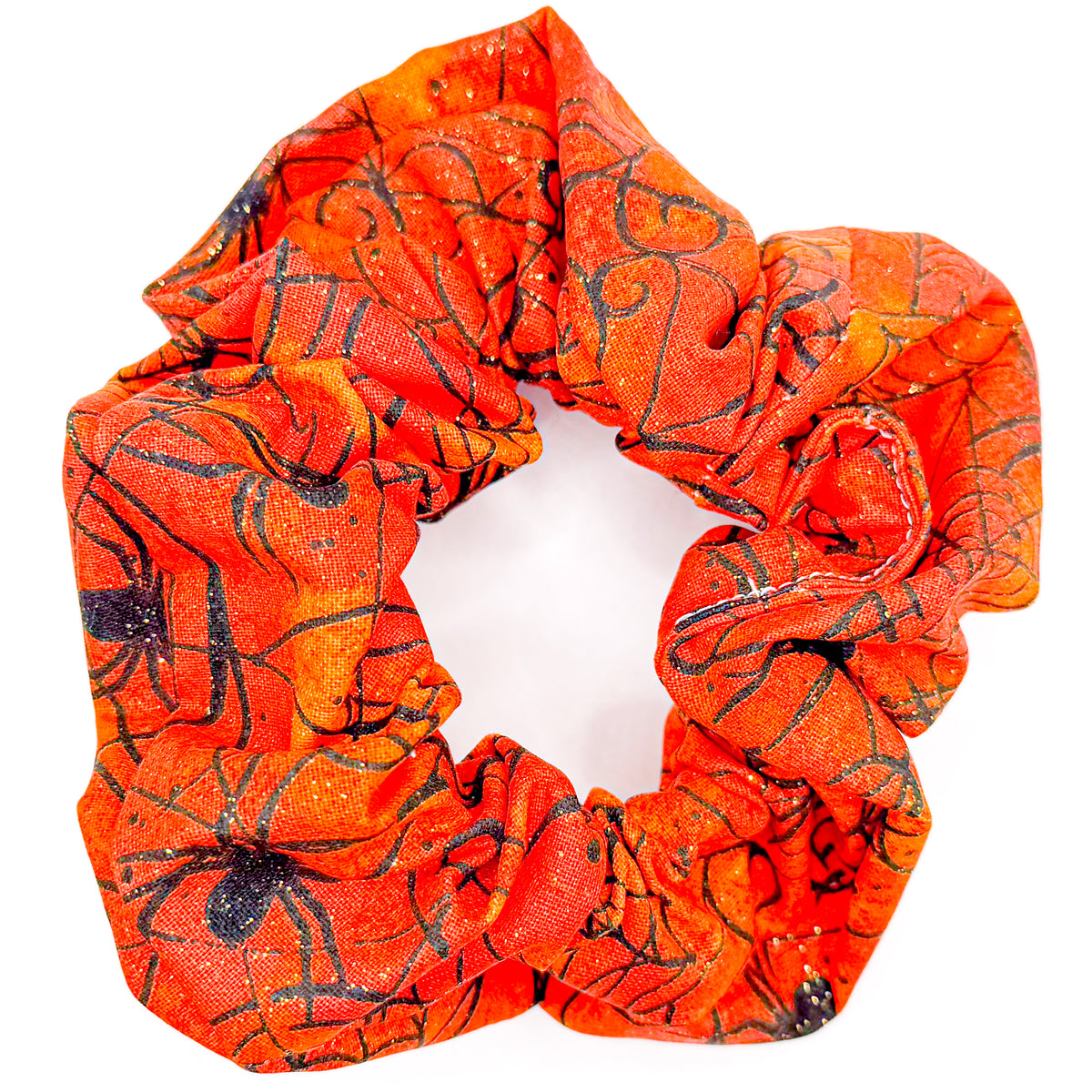 Orange Spooky Spiders Hand-Sewn Scrunchie