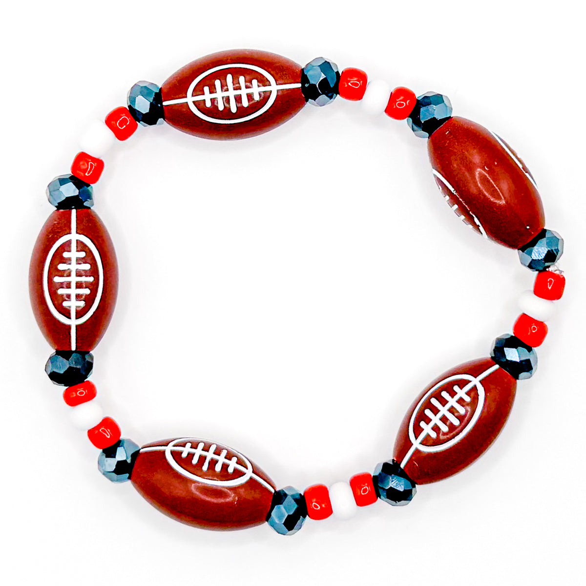 Dark Blue, Red and White Football Beaded Bracelet