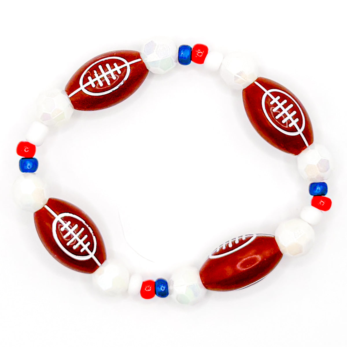Red, White and Blue Football Beaded Bracelet