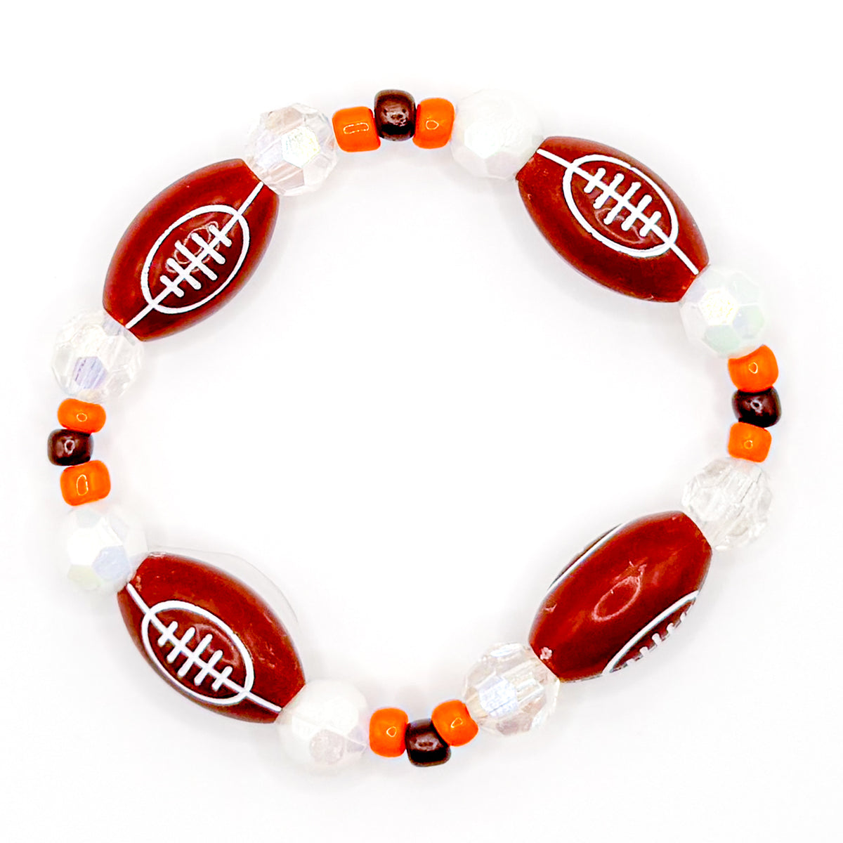 Orange and Brown Football Beaded Bracelet