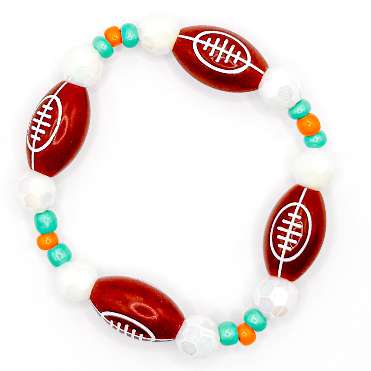 Teal and Orange Football Beaded Bracelet