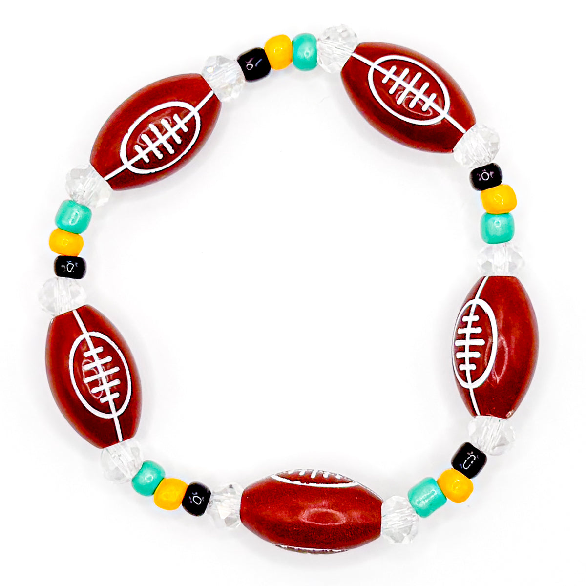 Shiny Black, Gold and Teal Football Beaded Bracelet