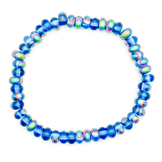 Sea Blue Iridescent Glass Beaded Bracelet