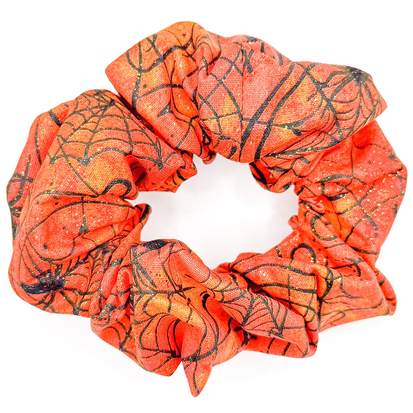 Orange Spider Webs Hand-Sewn Scrunchie