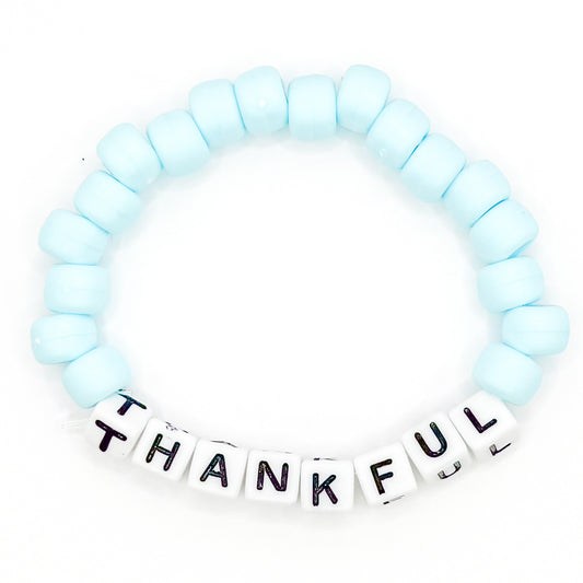Blue "Thankful" Beaded Bracelet