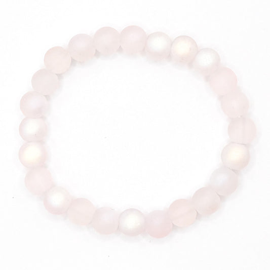 Baby Pink Holographic Glass Beaded Bracelet