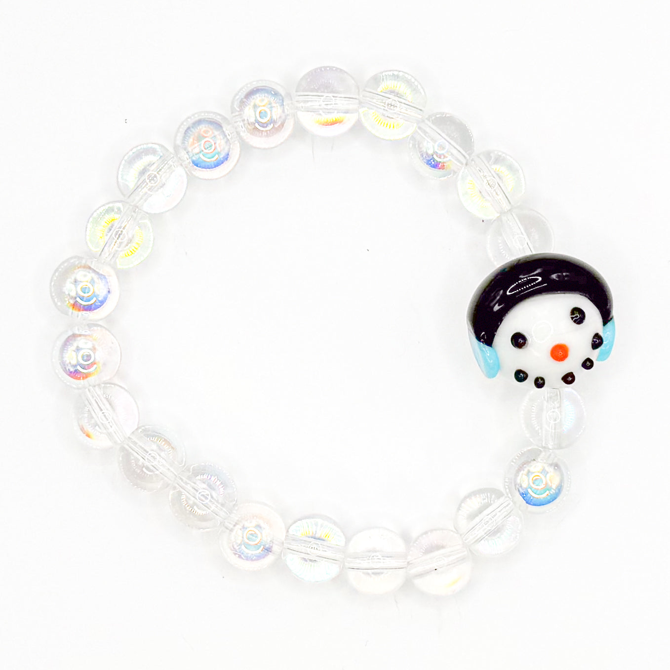 Holographic Snowman Glass Beaded Bracelet