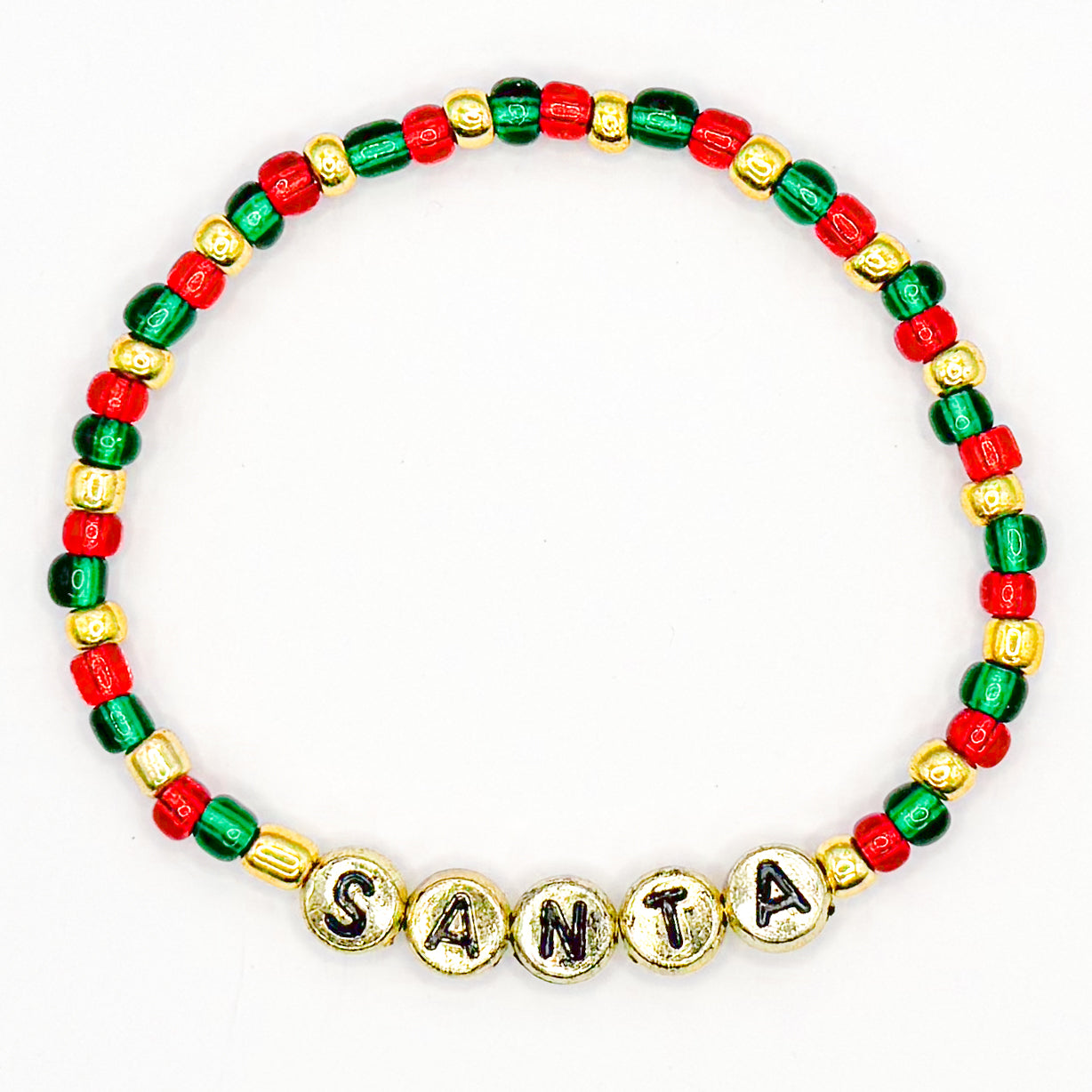 Green White and Gold "Santa" Beaded Bracelet
