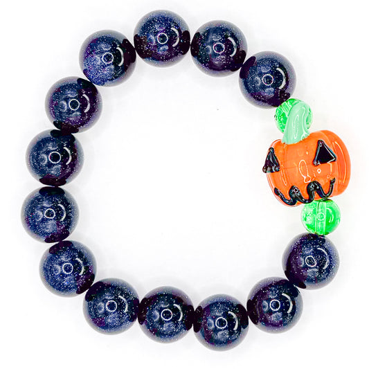 Space Pumpkin Glass Beaded Bracelet