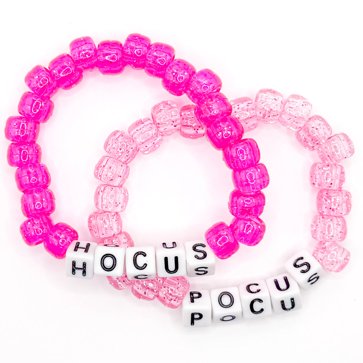 Pink "Hocus" and "Pocus" Beaded Bracelet Set