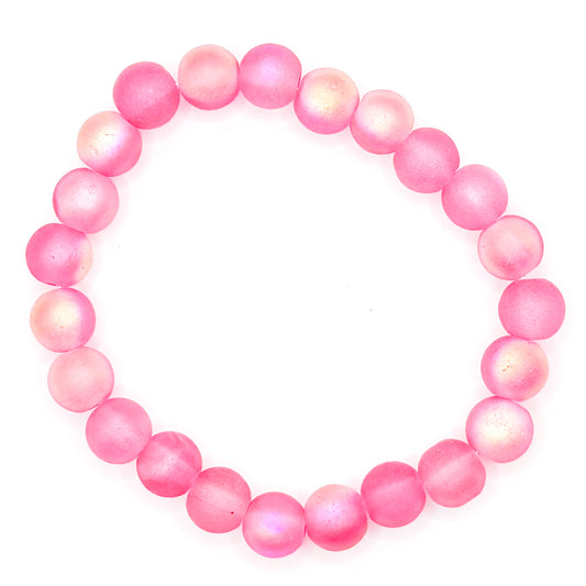 Hot Pink Holographic Glass Beaded Bracelet