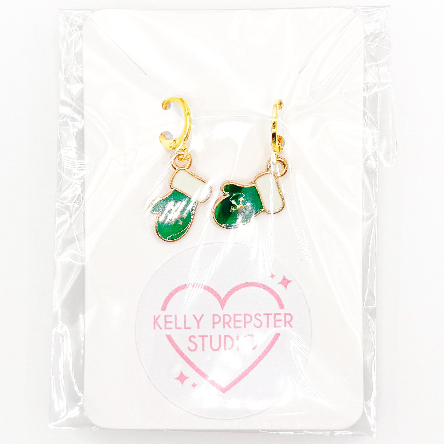 Green Winter Mittens Huggie Earrings