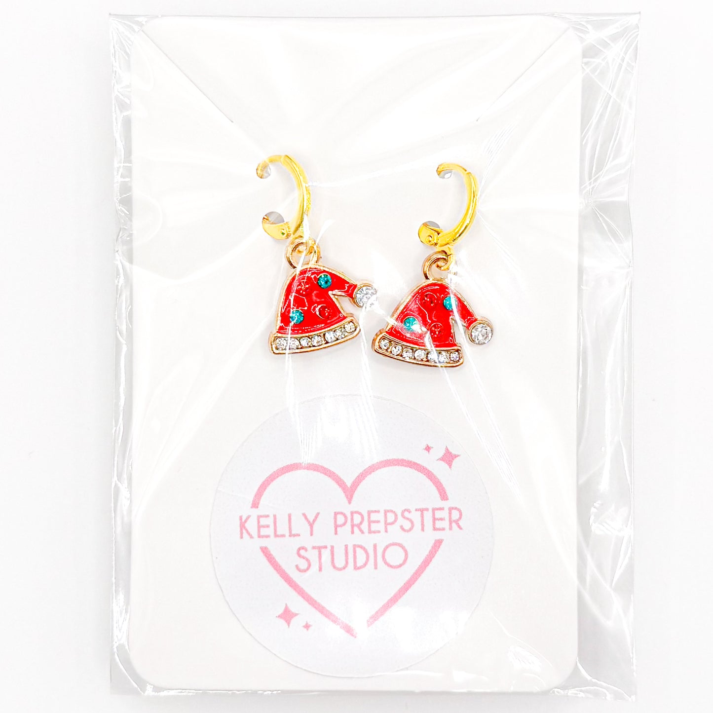 Glitter Santa Hats Huggie Earrings