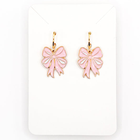 Pink Bows Huggie Earrings