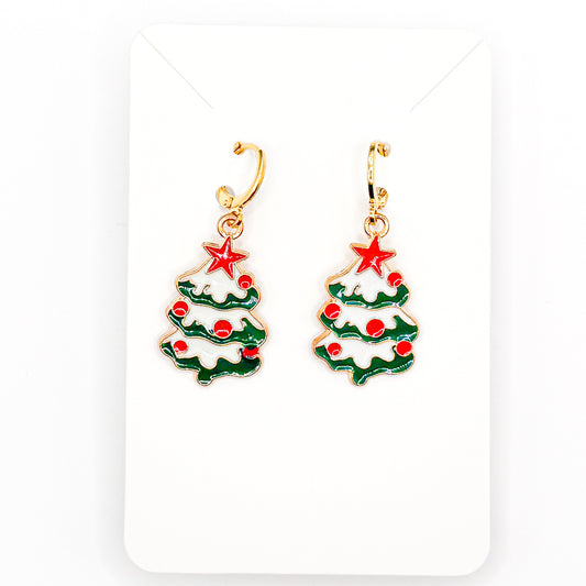 White Christmas Huggie Earrings