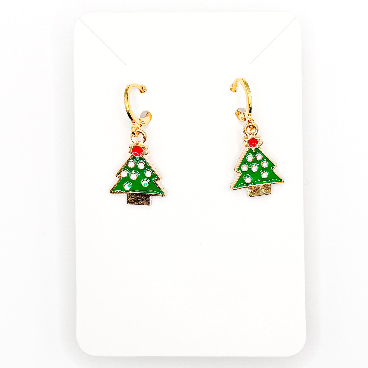 Vintage Christmas Tree Huggie Earrings