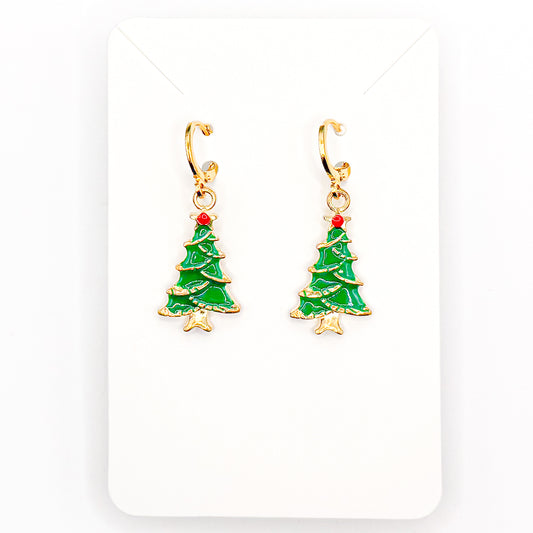 Evergreen Tree Huggie Earrings