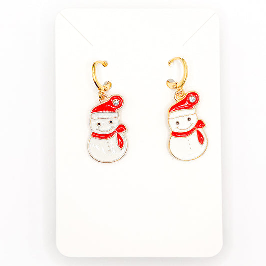 Happy Red Snowman Huggie Earrings