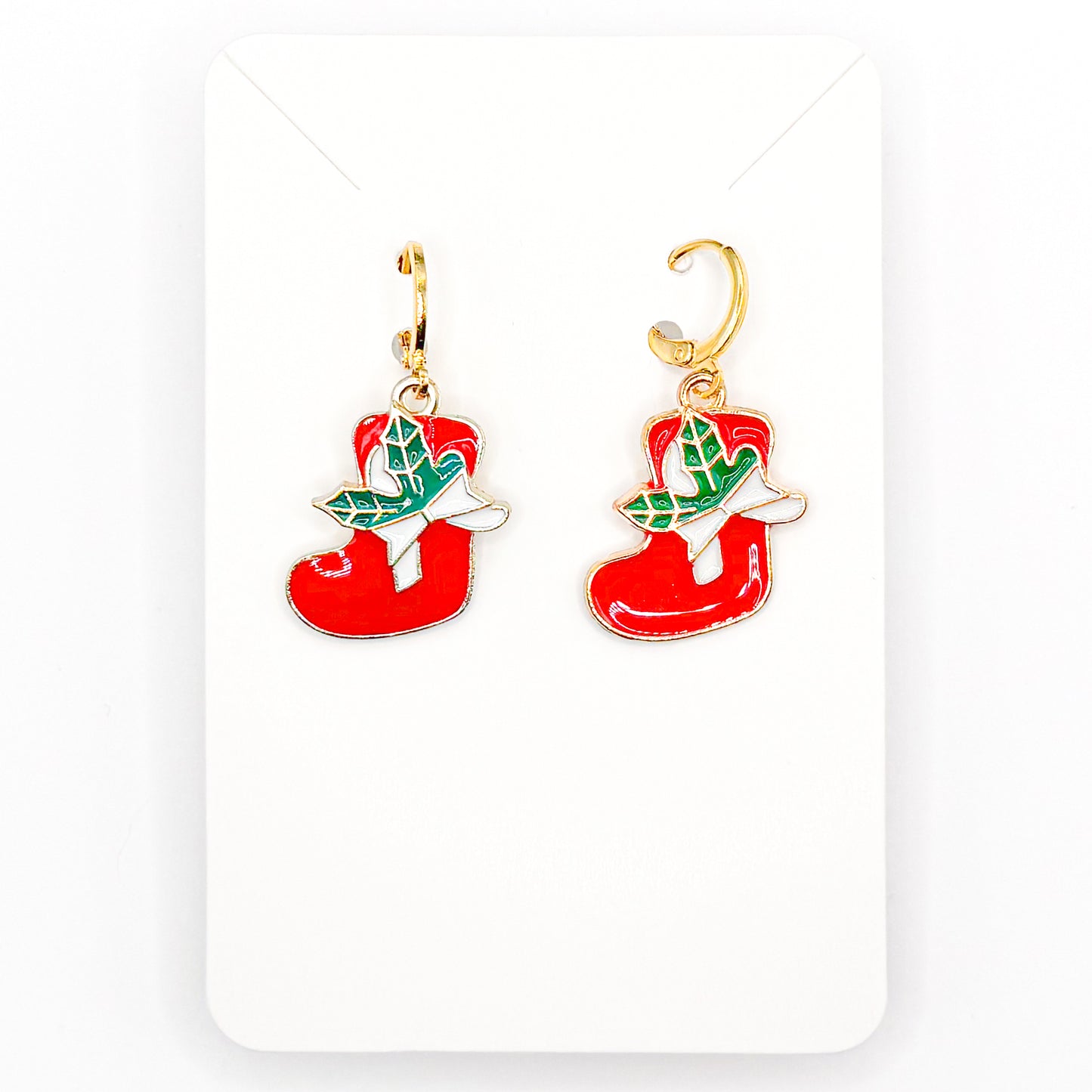 Classic Red Stockings Huggie Earrings