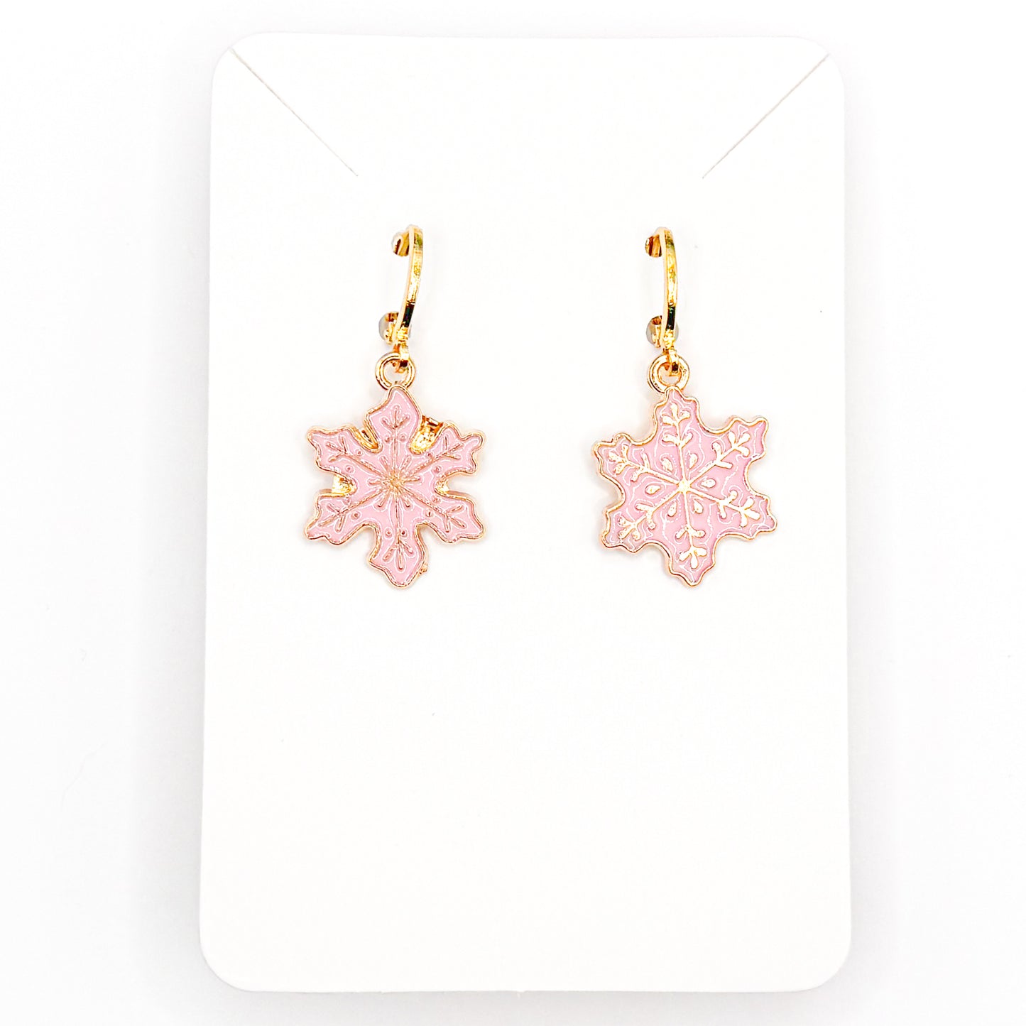 Pink Snowflakes Huggie Earrings