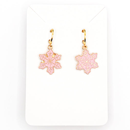 Pink Snowflakes Huggie Earrings