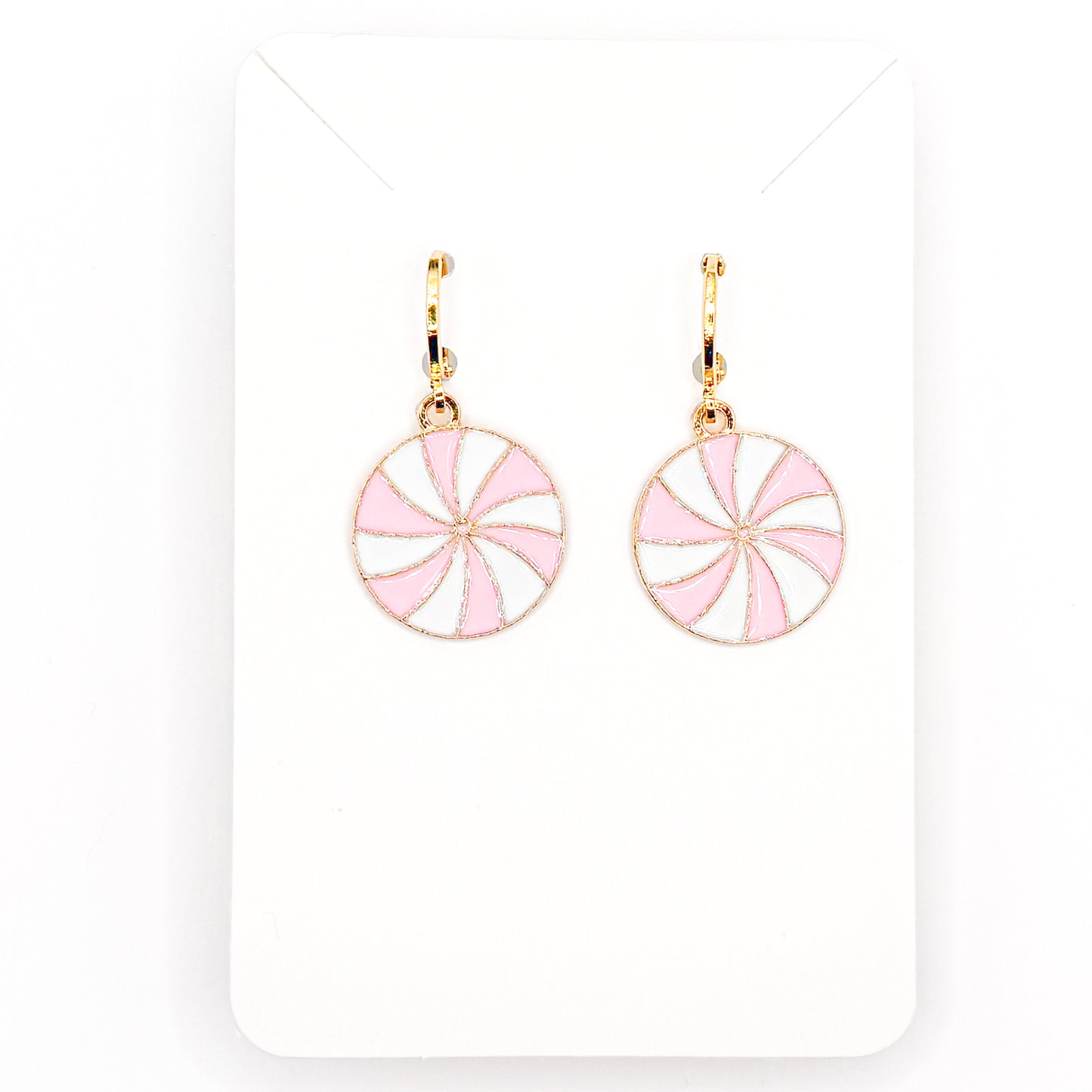 Pink Holiday Candy Huggie Earrings