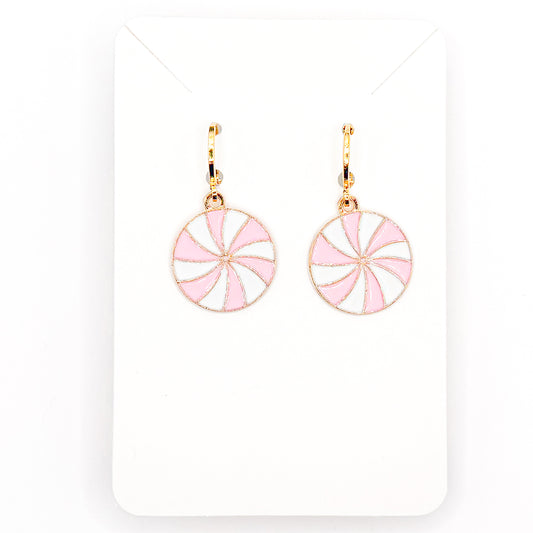 Pink Holiday Candy Huggie Earrings