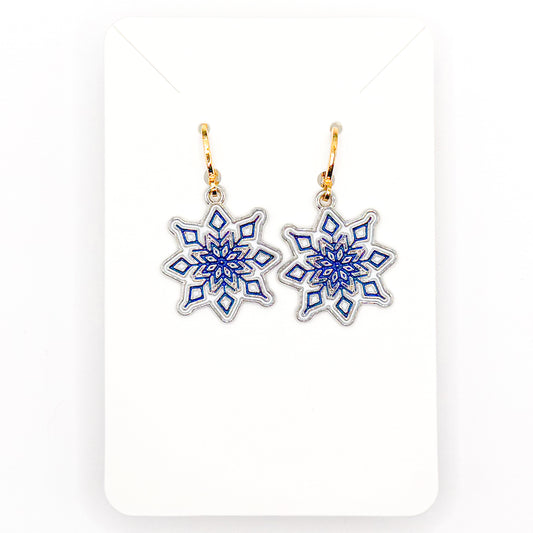 Blue Snowflakes Huggie Earrings