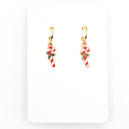 Holiday Candy Cane Huggie Earrings