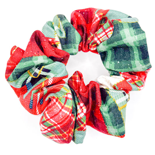 Red and Green Holiday Plaid Hand-Sewn Scrunchie