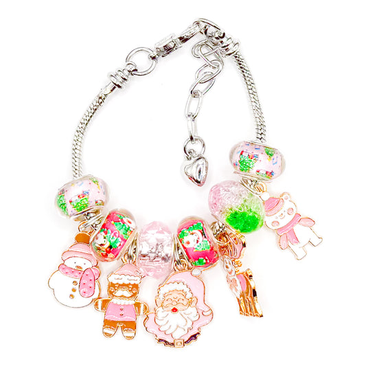 Happy Pink Christmas European Charm Bracelet
