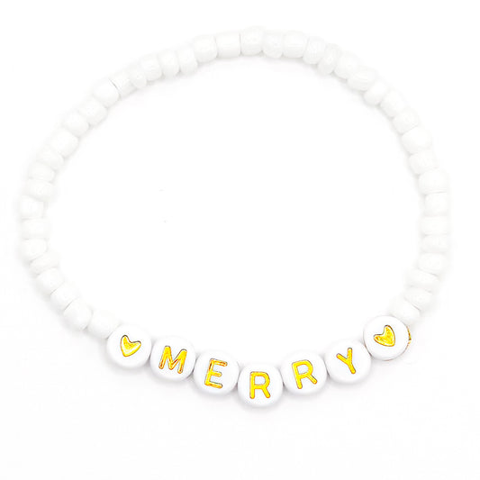 "Merry" Christmas Seed Beaded Bracelet